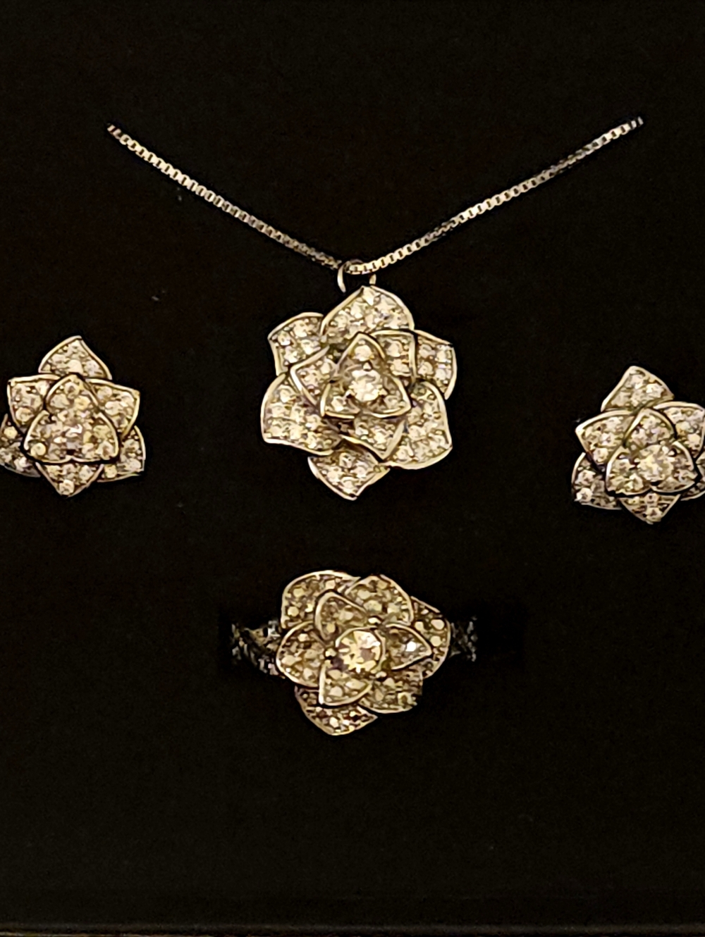 Silver Flower Jewelry Set